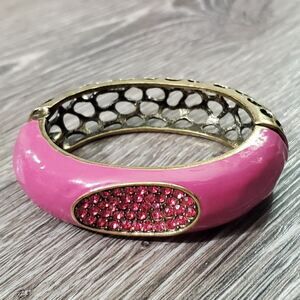 Pink and Bronze  Hinge Crystal Bangle Bracelet